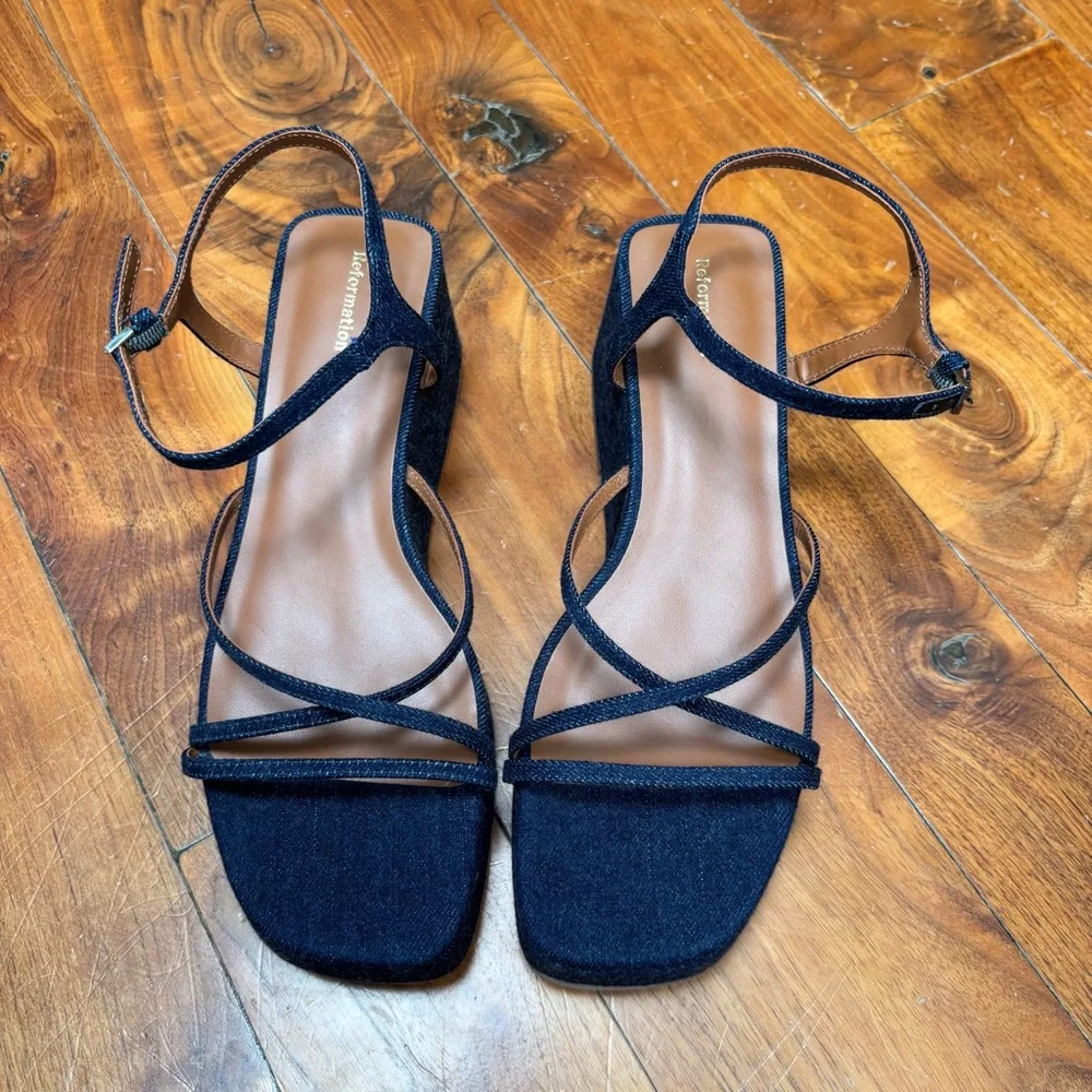 NWOT Reformation Zolanda Platform Sandal in Dark Denim 9